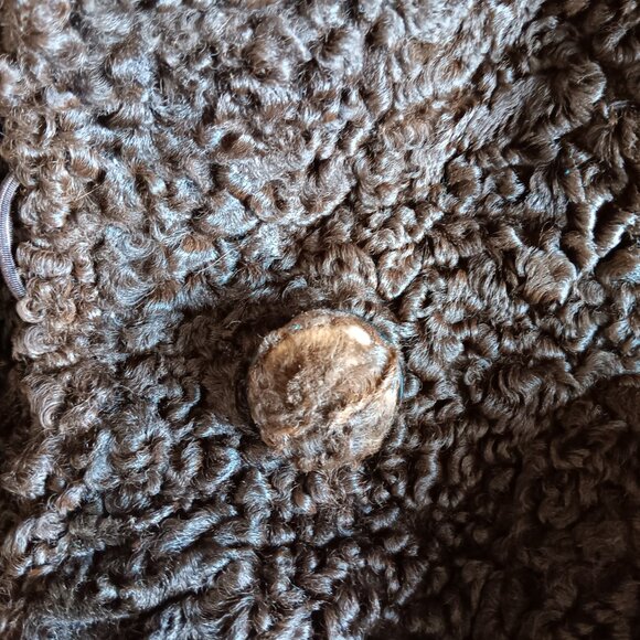 Vintage Dark Brown Persian Lamb Stroller Coat Jacket Fur Collar Faux Pockets 60s - Picture 7 of 16